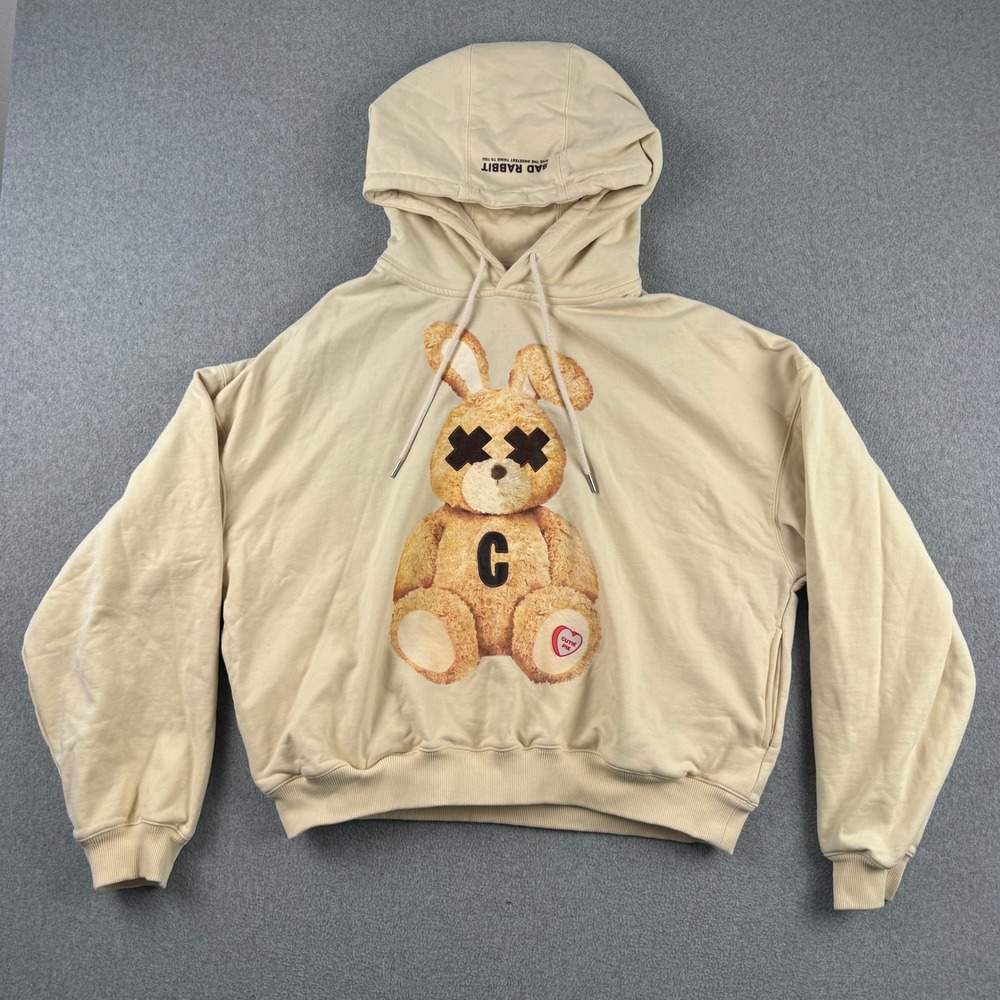 Bad Rabbit Hoodie Mens XL Beige Cutie Pie Rabbit Graphic Pullover Streetwear‎